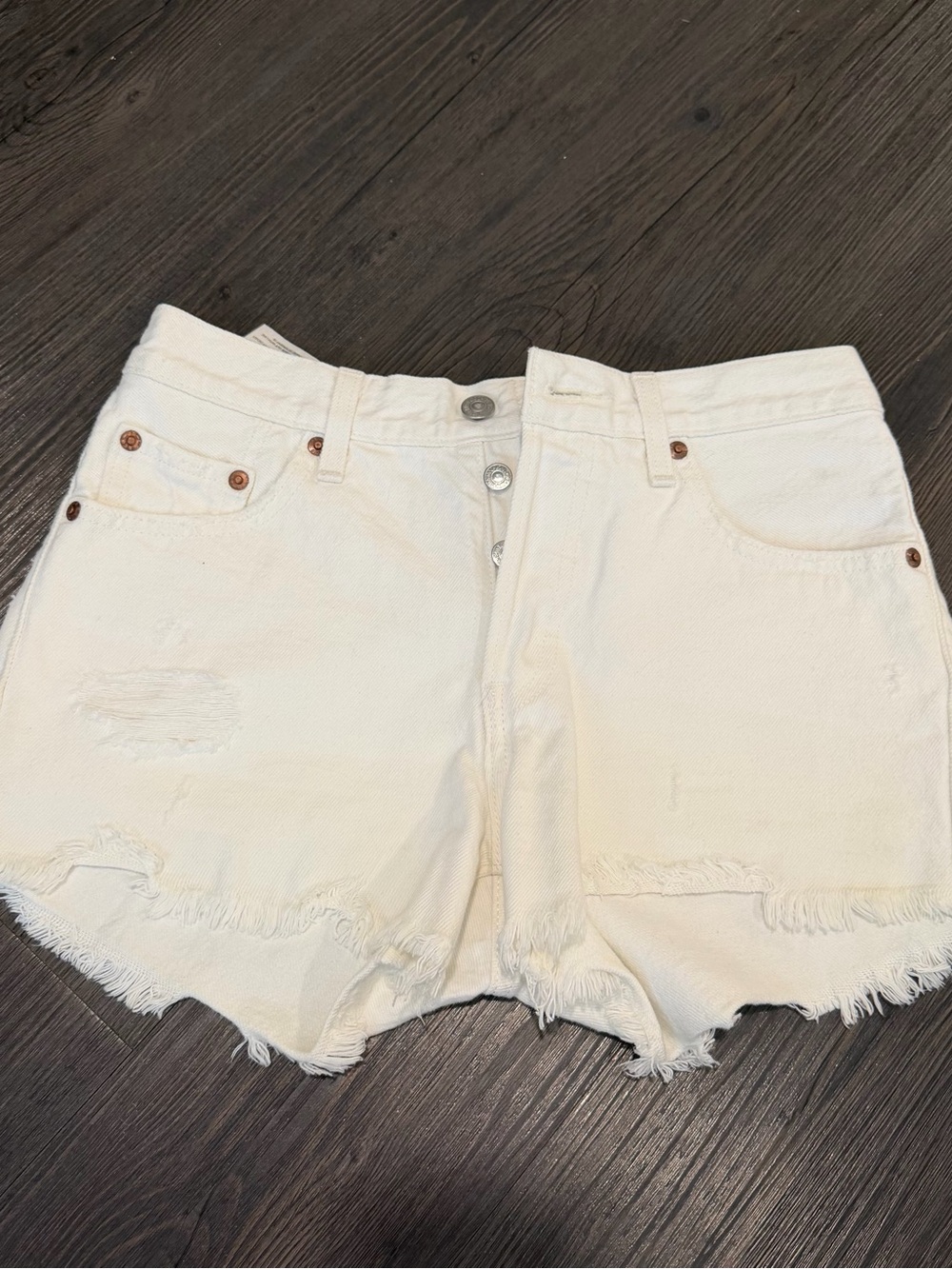 Levi's White Distressed Denim Shorts